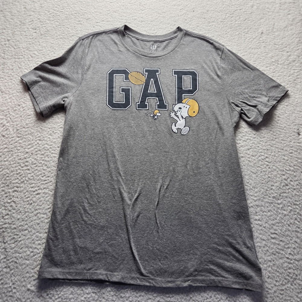 Gap Snoopy Football Shirt Mens Large Gray Peanuts Woodstock Graphic Tee